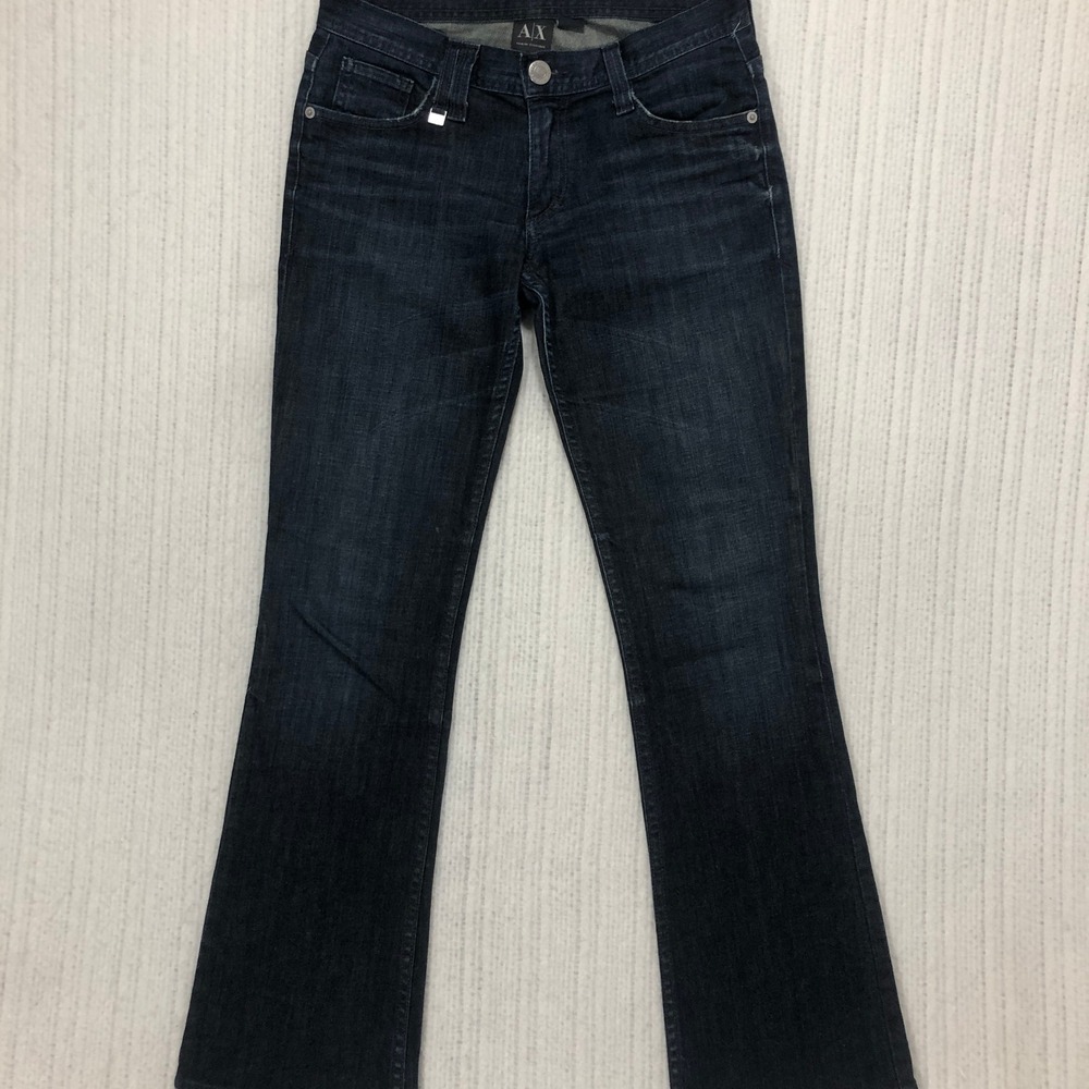 Armani Exchange Women Dark Wash Bootcut Jeans Blue Low Rise Size 2 Short